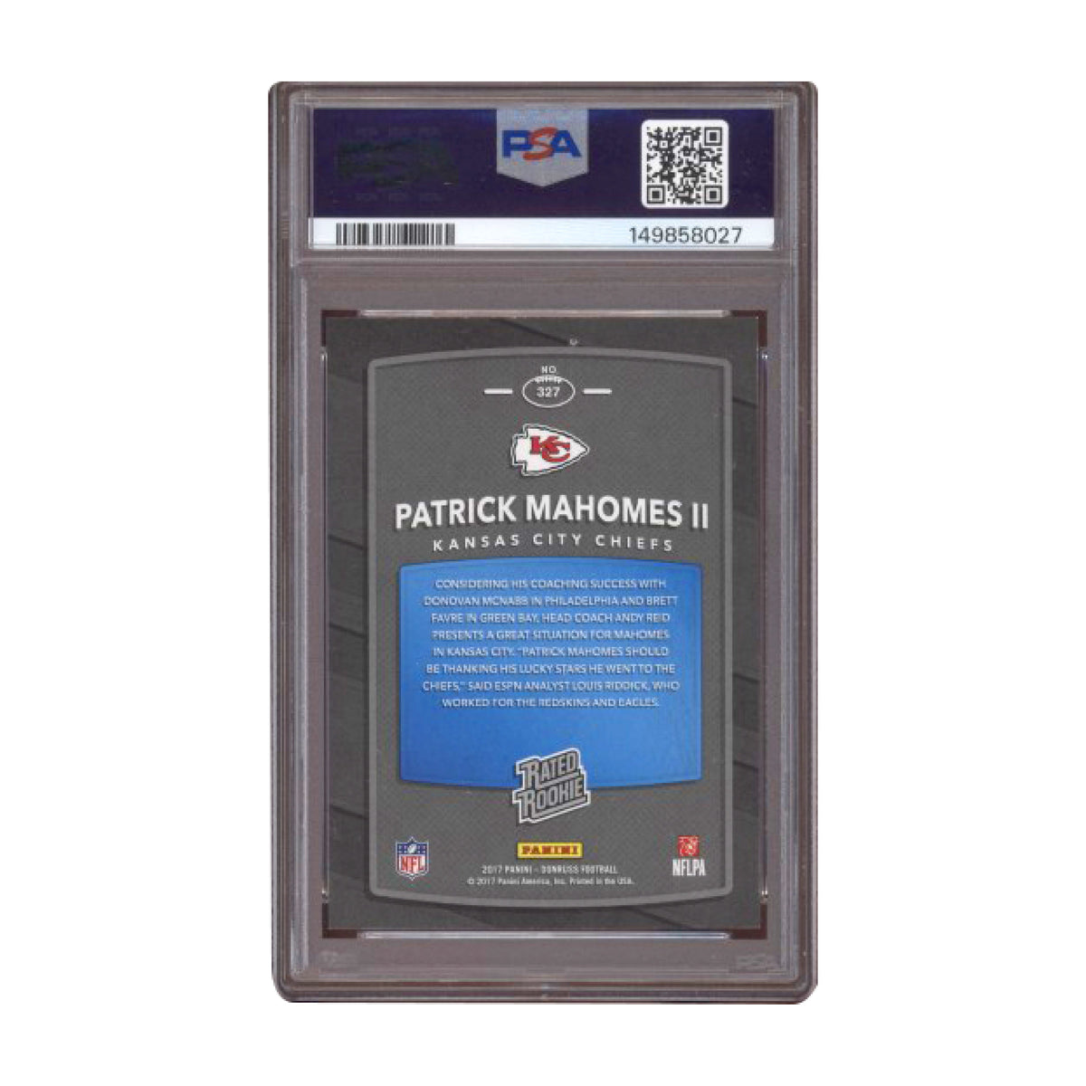 2017 Donruss Rated Rookie RC #327 Patrick Mahomes II Yellow Ink PSA Auto 9