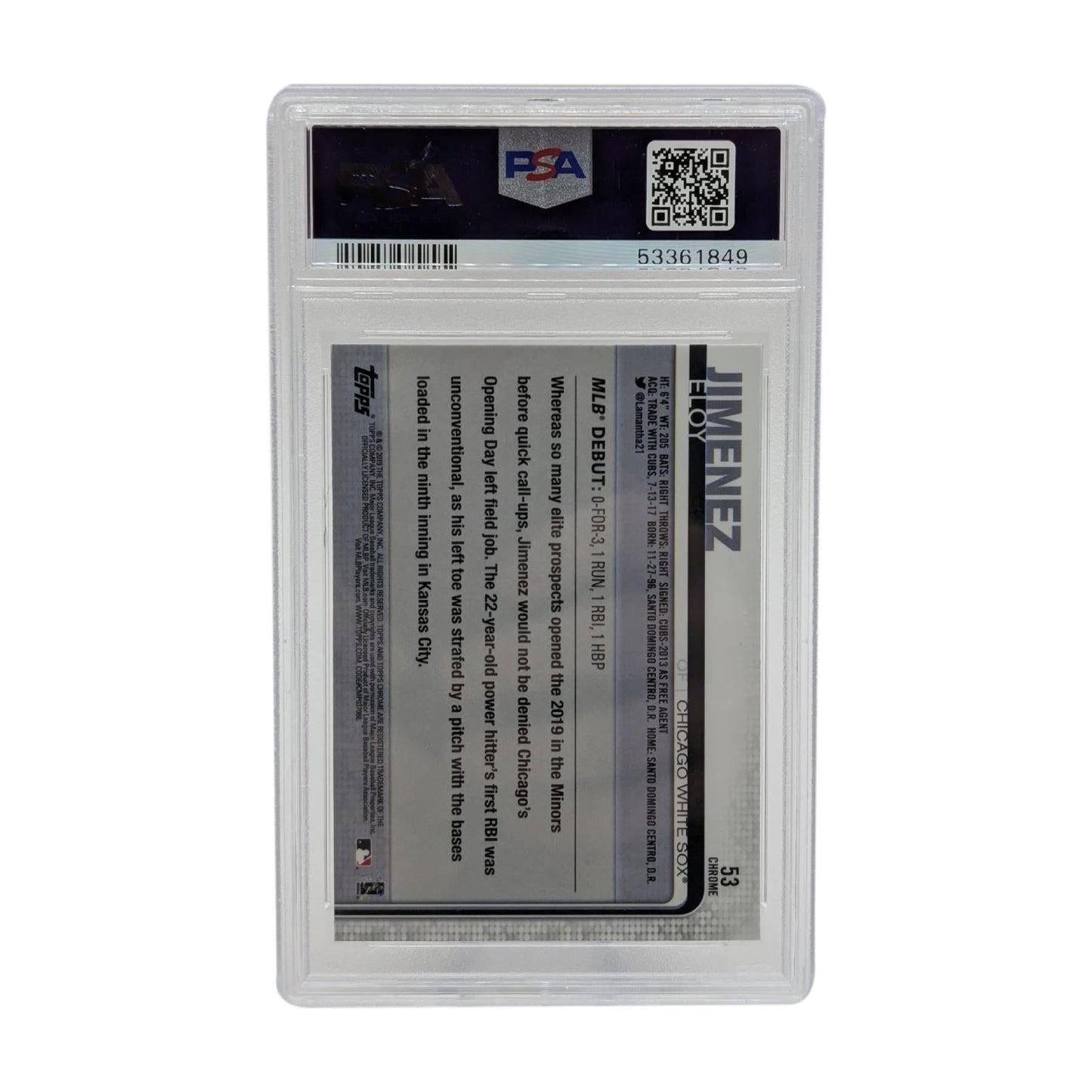 Eloy Jimenez 2019 Topps Chrome Update PSA 9 Mint MLB
