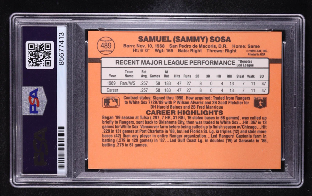 Sammy Sosa Signed 1990 Donruss #489 RC PSA Authentic Auto