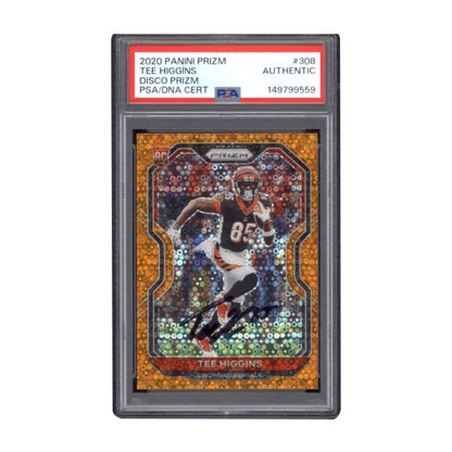 2020 Panini Prizm Tee Higgins RC #308 Orange Disco Prizm Auto PSA AUTHENTIC