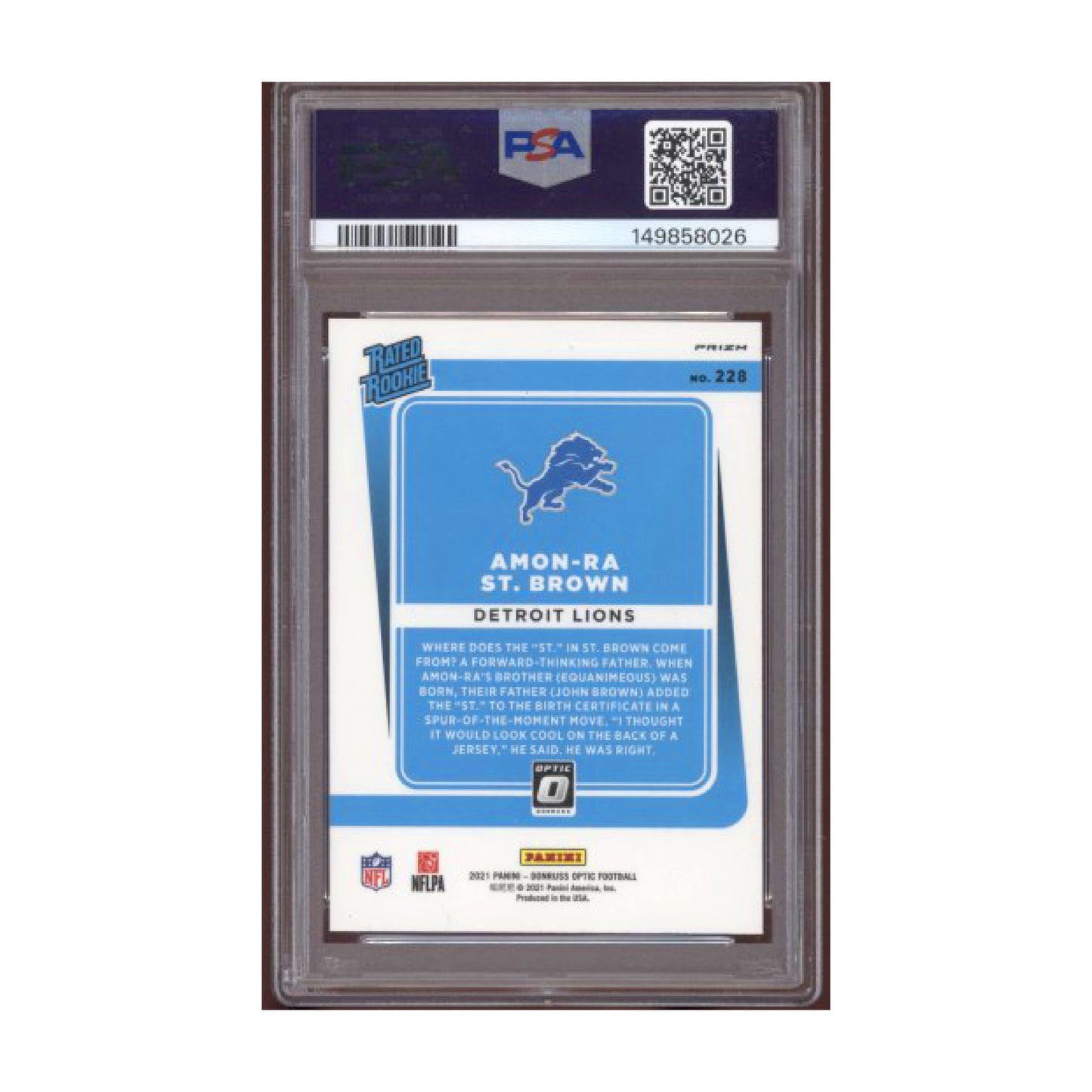 2021 Donruss Optic Rated Rookie Holo Amon-Ra St. Brown Auto PSA/DNA Authentic 10