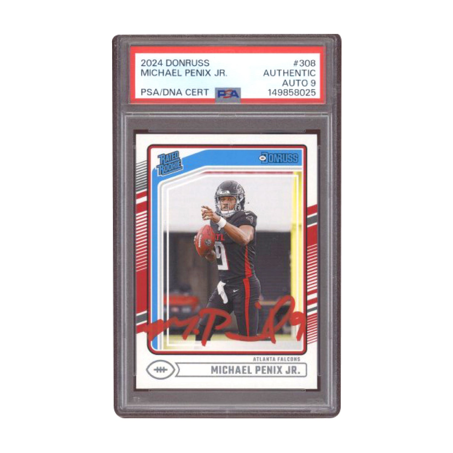 2024 Donruss Michael Penix Jr Rated Rookie RC #308 Red Ink PSA AUTO 9