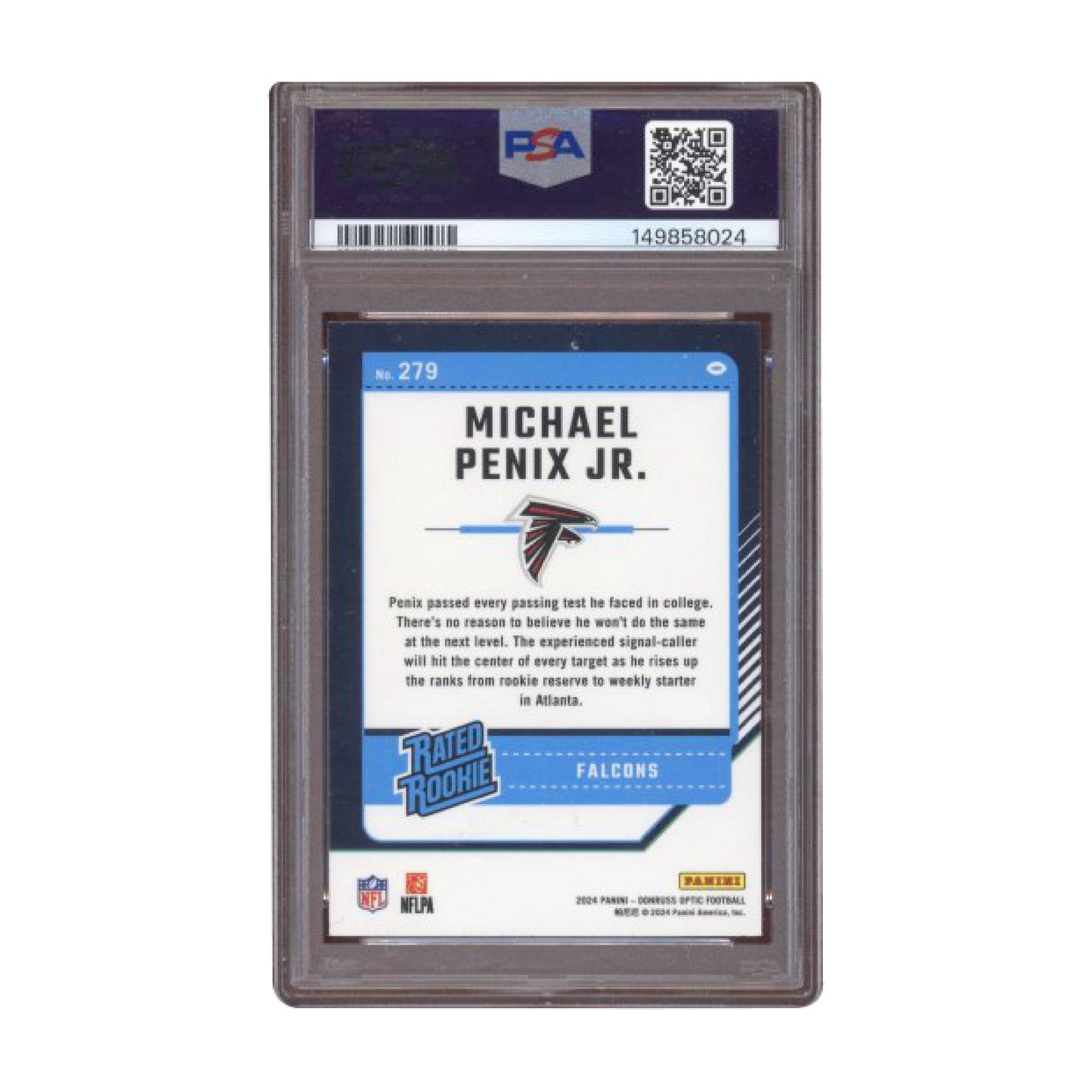 2024 Donruss Optic Michael Penix Jr Rated Rookie #279 White Ink Auto PSA AUTO 9