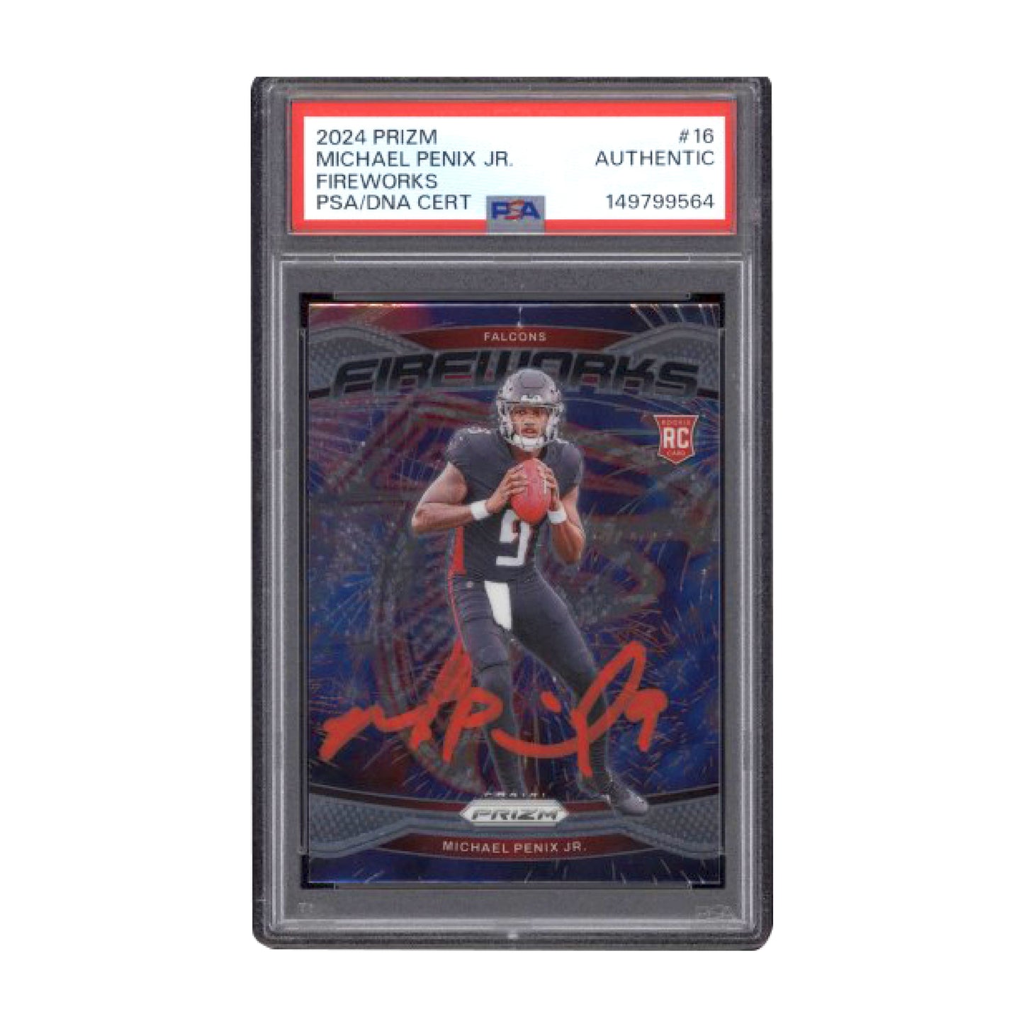 2024 Panini Prizm Michael Penix Jr Fireworks RC #16 Red Ink Auto PSA AUTHENTIC