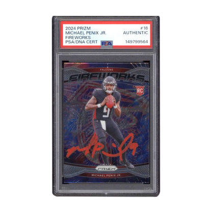 2024 Panini Prizm Michael Penix Jr Fireworks RC #16 Red Ink Auto PSA AUTHENTIC