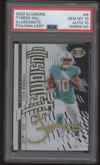 2022 Panini Illusions Tyreek Hill Illusionists #15 Gold Auto PSA 10 GEM AUTO 10