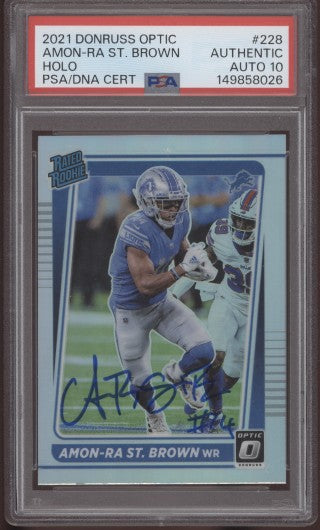 2021 Donruss Optic Rated Rookie Holo Amon-Ra St. Brown Auto PSA/DNA Authentic 10