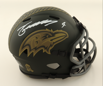 Zay Flowers Signed Ravens Salute To Service 25 Mini Helmet- Beckett