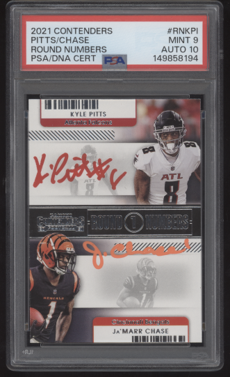 2021 Contenders Round Numbers Ja'Marr Chase Kyle Pitts Dual Auto PSA 9 AUTO 10
