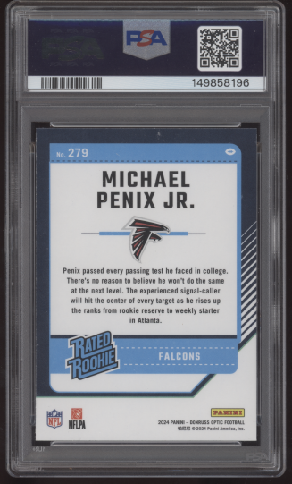 2024 Donruss Optic Michael Penix Jr #279 White Ink Auto PSA 9 MINT AUTO 10 RC