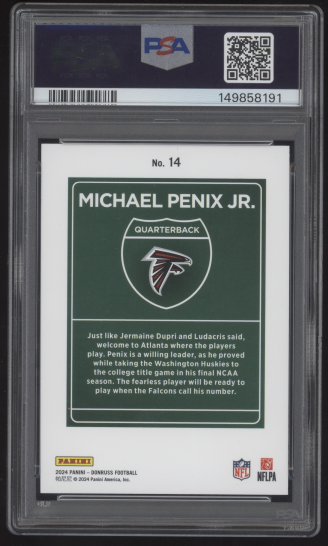 2024 Donruss Michael Penix Jr Downtown #14 Red Ink Auto PSA 10 GEM MT AUTO 10 RC