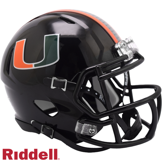 Miami Hurricanes Black Matte Finish Riddell Speed Mini Football Helmet