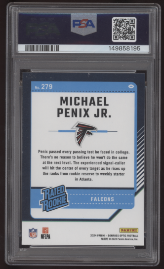 2024 Donruss Optic Michael Penix Jr Rated Rookie #279 Red Ink Auto PSA 8 AUTO 10