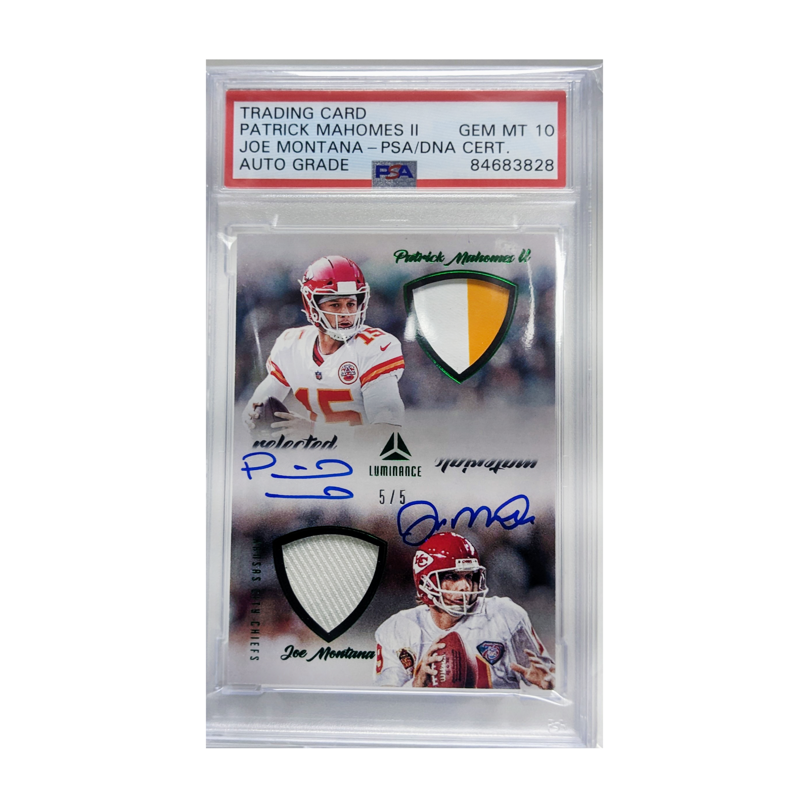 Patrick Mahomes Autographed 2017 Panini Score Home & Away Jersey Relic PSA  Gem Mint 10 Auto